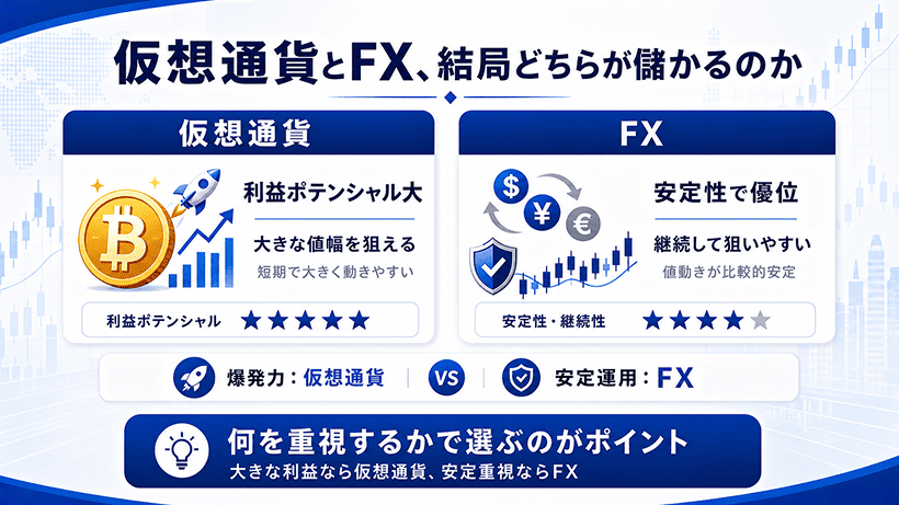 仮想通貨とFXの収益性の違いを比較した画像