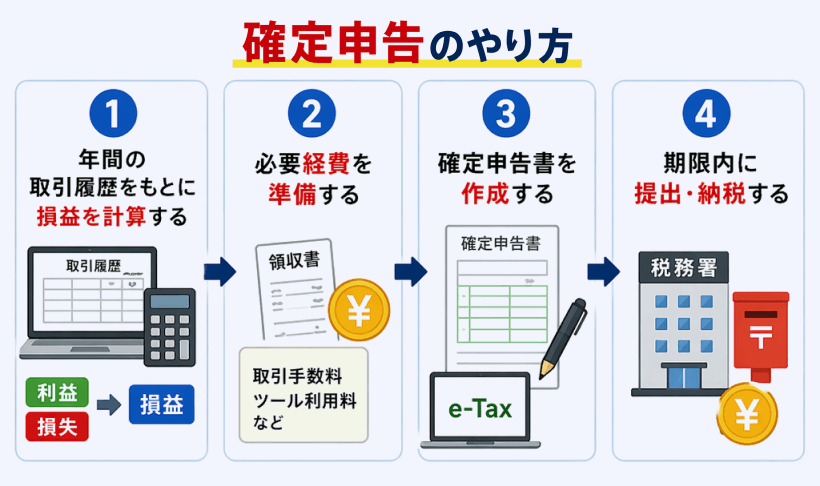 仮想通貨FXの確定申告の4つのステップ