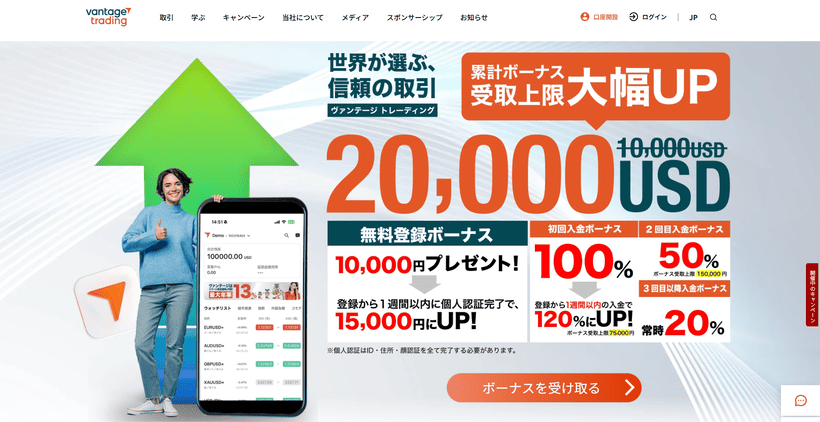 仮想通貨FX業者Vantageの公式サイト