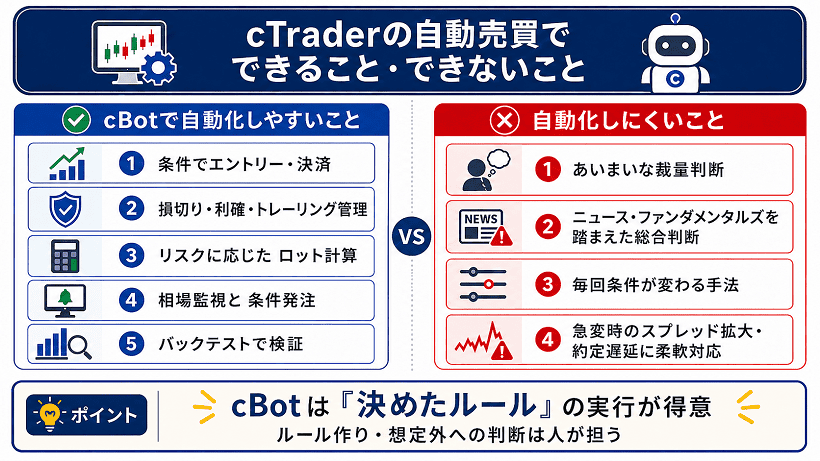 cTraderのcBotで自動化しやすいこと・しにくいこと