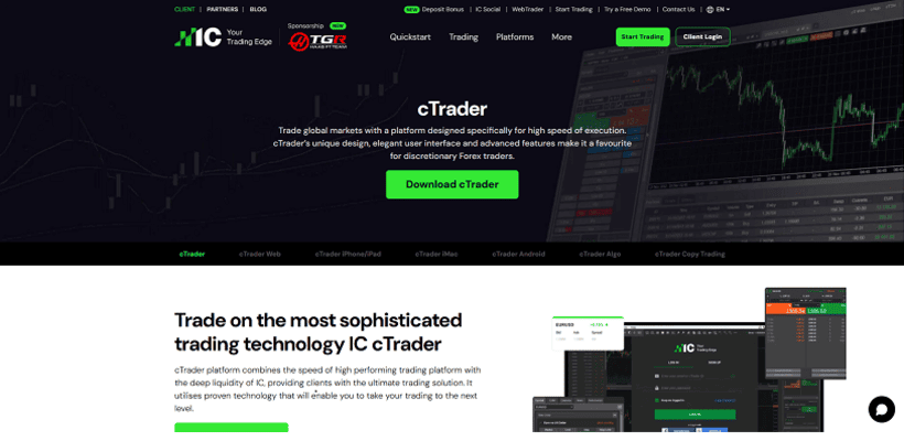 cTrader対応の海外FX業者IC MarketsのcTrader紹介ページ