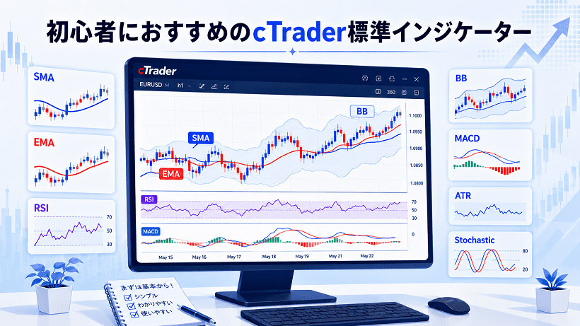 初心者におすすめのcTrader標準インジケーターを使ったチャート分析のイメージ