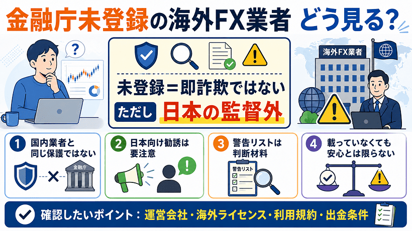金融庁未登録の海外FX業者をどう考えるべきかを解説した図