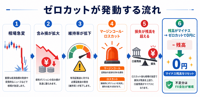 急変動で残高がマイナスになっても追証が発生しない流れの図解