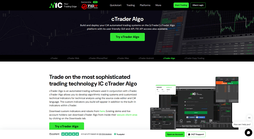IC MarketsのcTrader自動売買紹介ページ