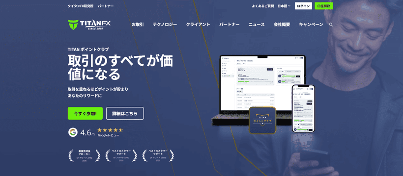 TitanFX公式サイトのトップページ