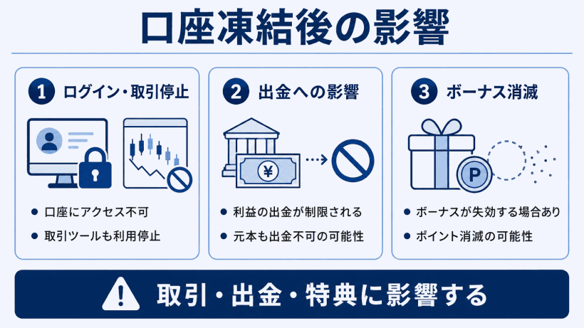 海外FXで口座凍結されると起こる制限を解説した図解