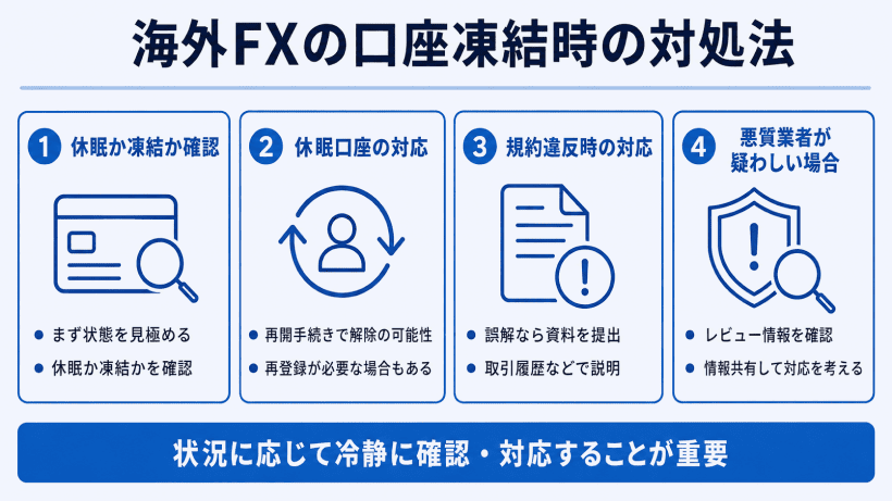 海外FXで口座凍結された場合の対処法を解説した図解
