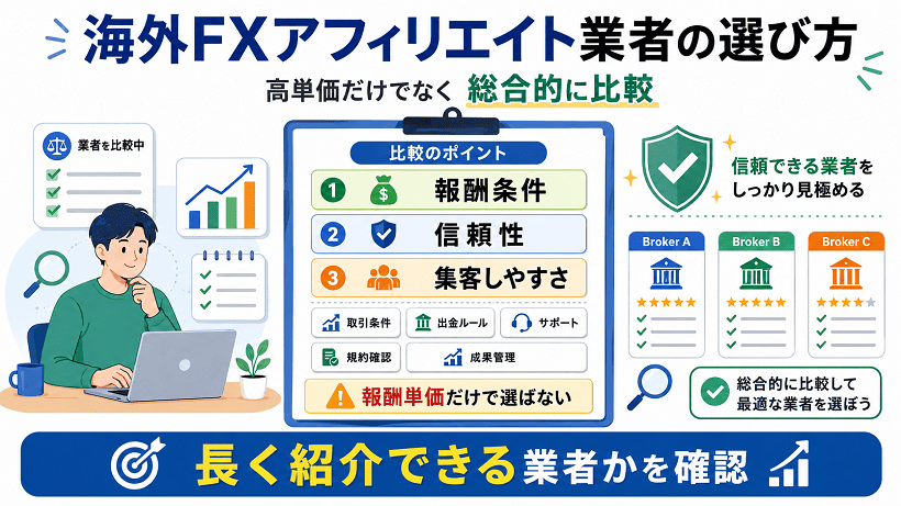 海外FXアフィリエイトにおすすめの業者の比較ポイントのまとめ