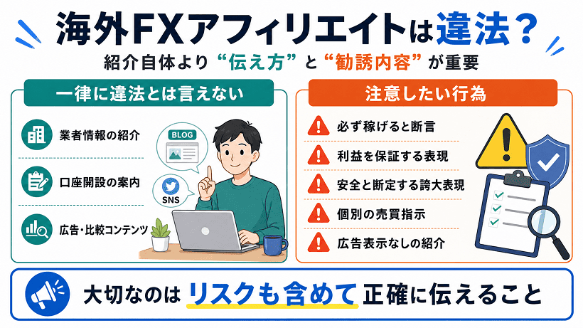 海外FXアフィリエイトの違法性について整理した図