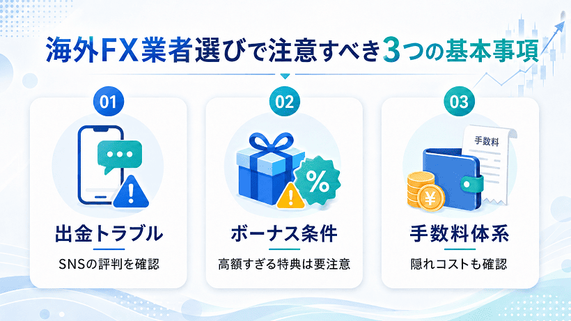 海外FX業者の選定時に注意すべき3つのポイント