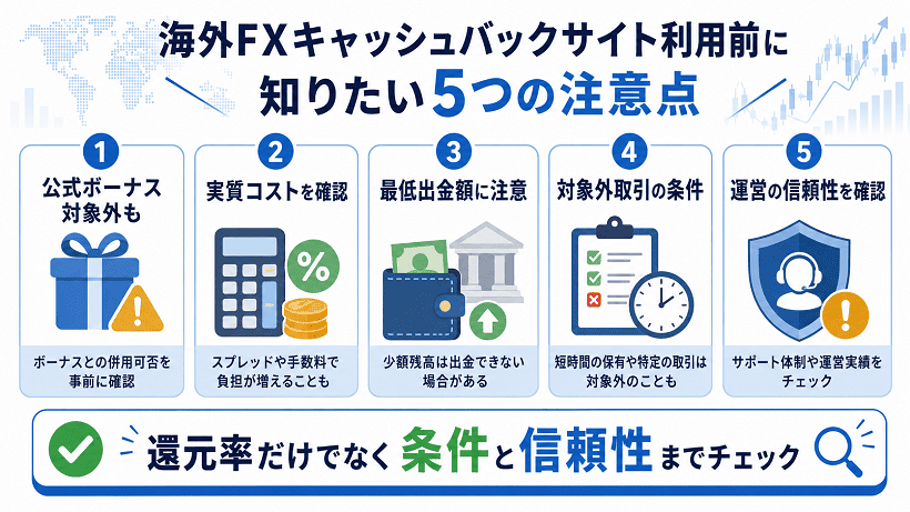 海外FXキャッシュバックサイト利用前の5つの注意点