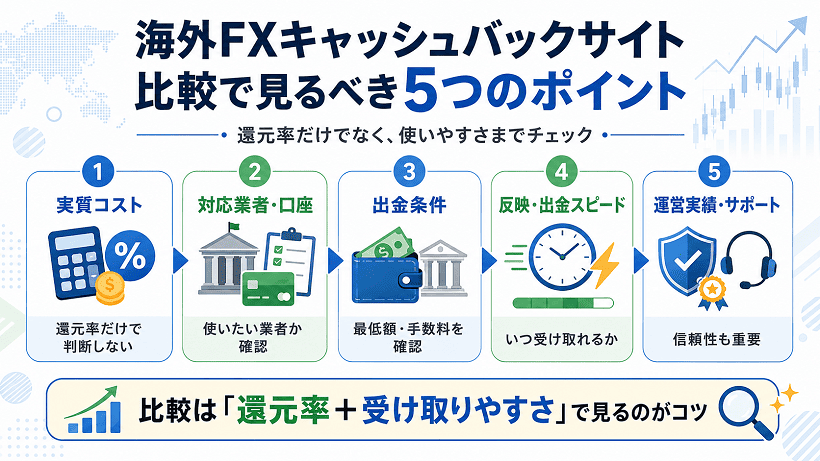 海外FXキャッシュバックサイト比較の5つのポイント