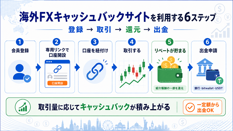 海外FXキャッシュバックサイトの登録から出金までの流れ