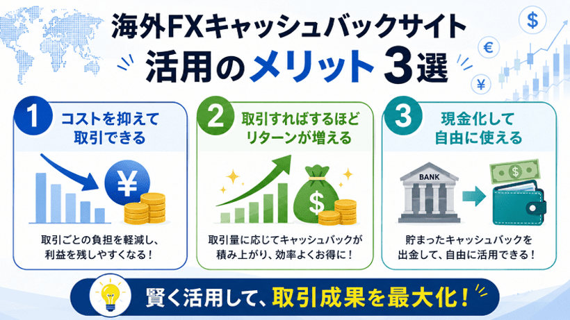海外FXキャッシュバックサイトを利用する3つのメリット