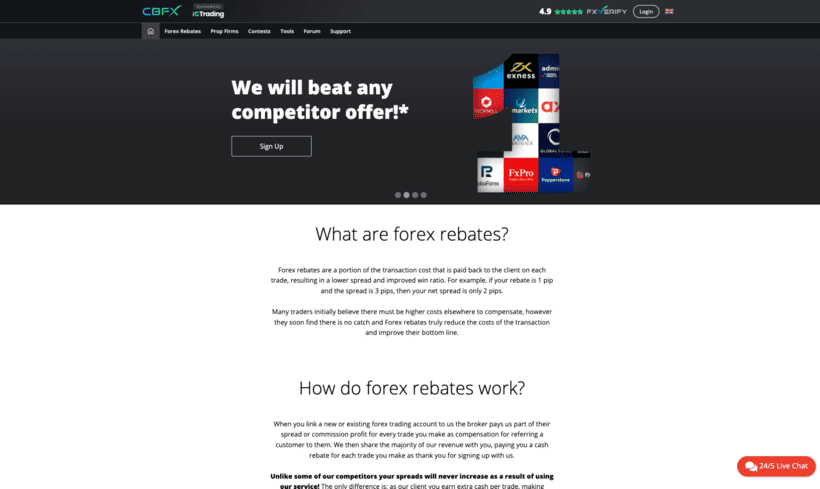 CASHBACKFOREX公式サイトトップページ