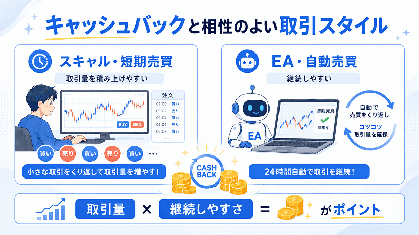 スキャルピングやEAなど海外FXキャッシュバックと相性のよい取引スタイル