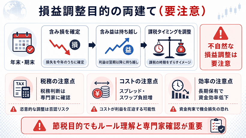 損益調整を目的とした両建ての注意点を解説する画像