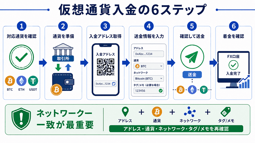 仮想通貨で入金する6ステップ