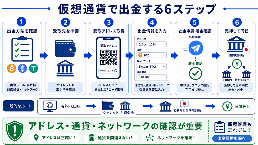 仮想通貨で出金する6ステップ