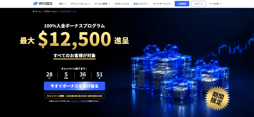 RYOEX入金ボーナスの公式ページ