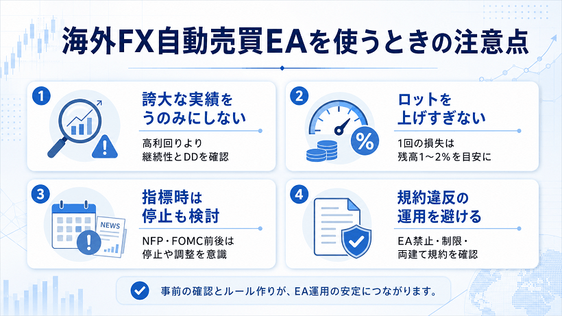 海外FX自動売買EAを使う時の注意点を解説した画像
