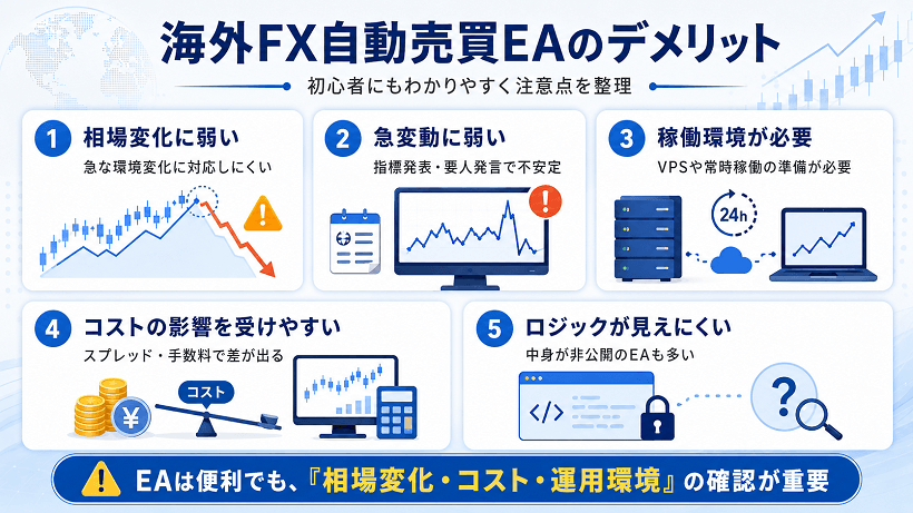 海外FXの自動売買EAを利用する際のデメリットを解説した画像 