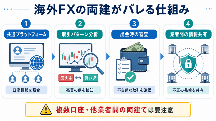 海外FXの両建てがバレる仕組みを解説する図