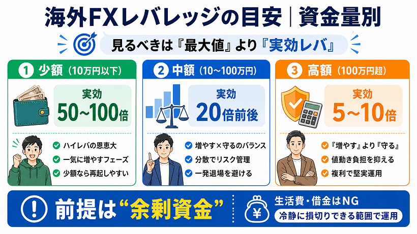 資金量別に海外FXレバレッジの目安を整理した解説図