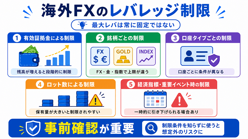 海外FXのレバレッジ制限や規制のポイントをまとめた解説図 
