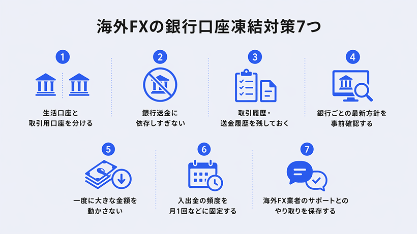 海外FXの銀行口座凍結対策7つ