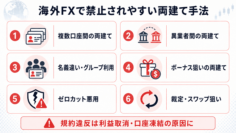 海外FXで禁止されている両建て手法一覧の解説画像