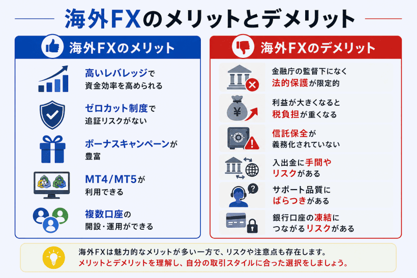 海外FXのメリットとデメリットを比較した図解