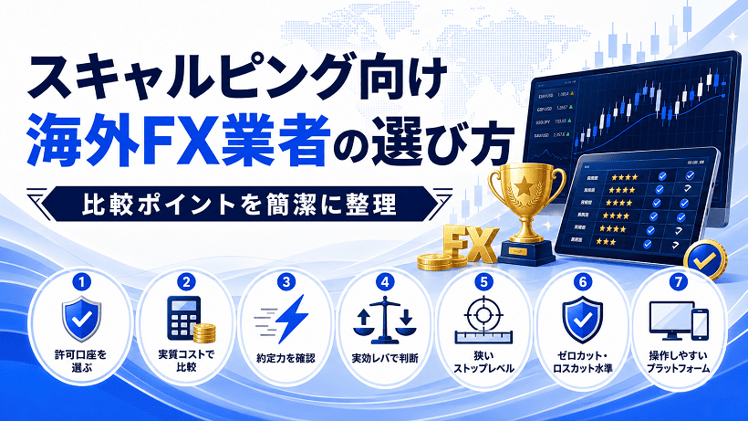 海外FXスキャルピングに適した業者選びのポイントを示した解説画像
