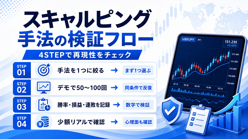 海外FXスキャルピング手法の検証手順を整理した図