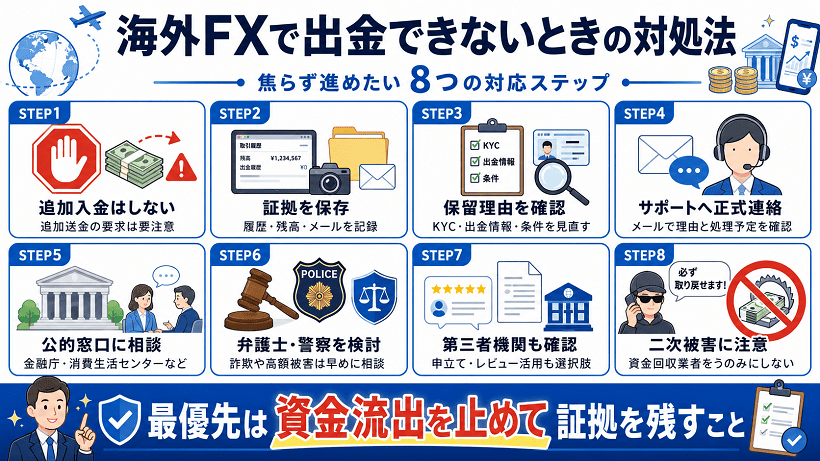海外FXで出金できないときの8つの対応ステップ