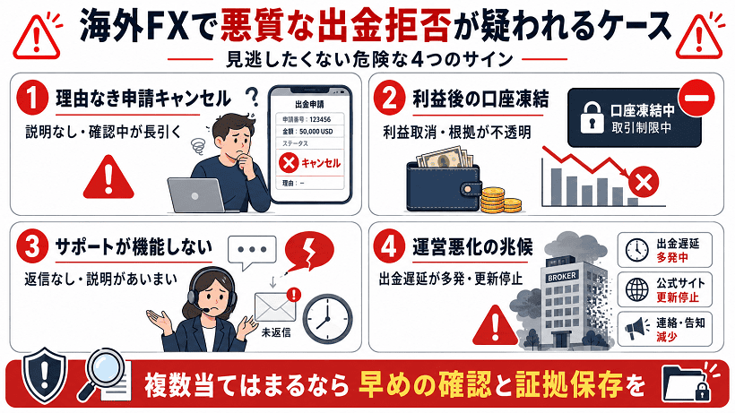 海外FXで悪質な出金拒否が疑われる4つのケース
