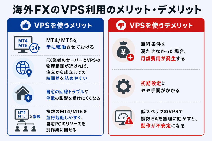 海外FXでVPSを使うメリットとデメリットを比較した図解