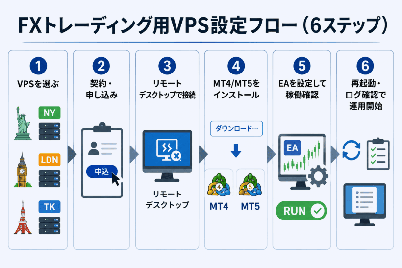海外FXでVPSを使う手順を初心者向けに解説した図解