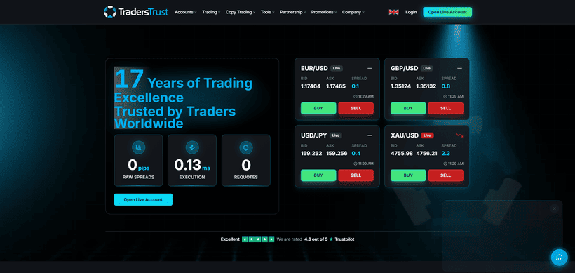 無料VPSを提供する海外FX業者Traders Trustの公式サイト
