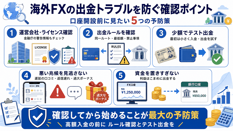 海外FXの出金トラブルを防ぐ5つの確認ポイント