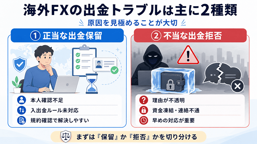 海外FXの出金トラブルの主な2種類をまとめた図