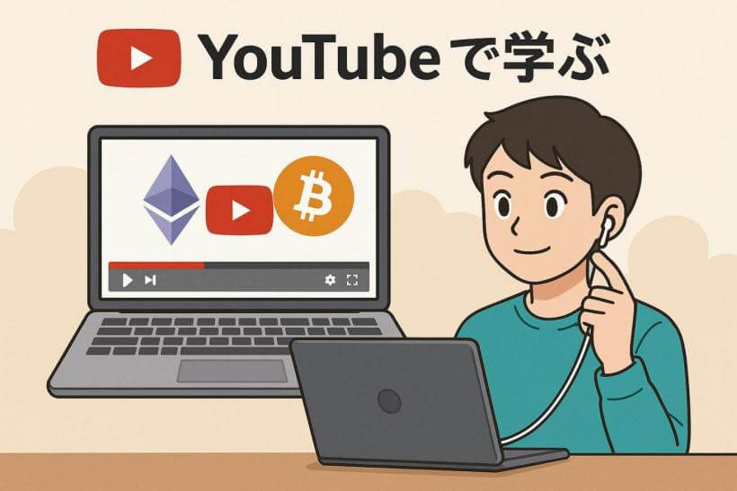 YouTubeで仮想通貨を勉強している男性