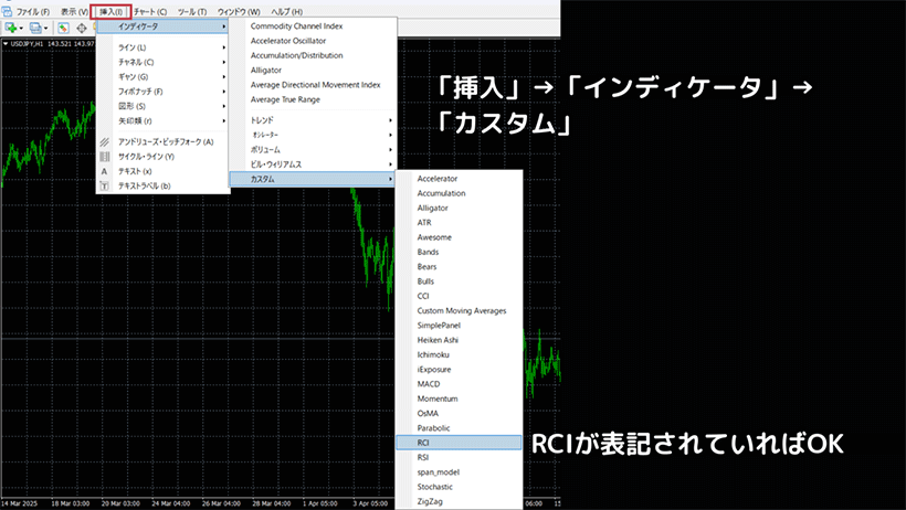 MT4/MT5でインストールしたRCIを確認する操作画面
