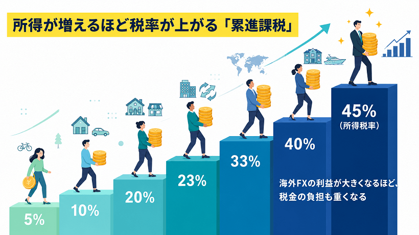 所得に応じて税率が上がる累進課税の解説画像