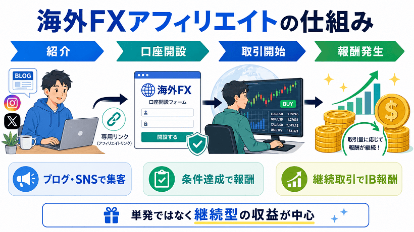海外FXアフィリエイトの仕組みを解説した図