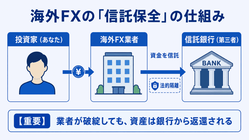 海外FXにおける信託保全の仕組みと資金保護の流れを解説した図解