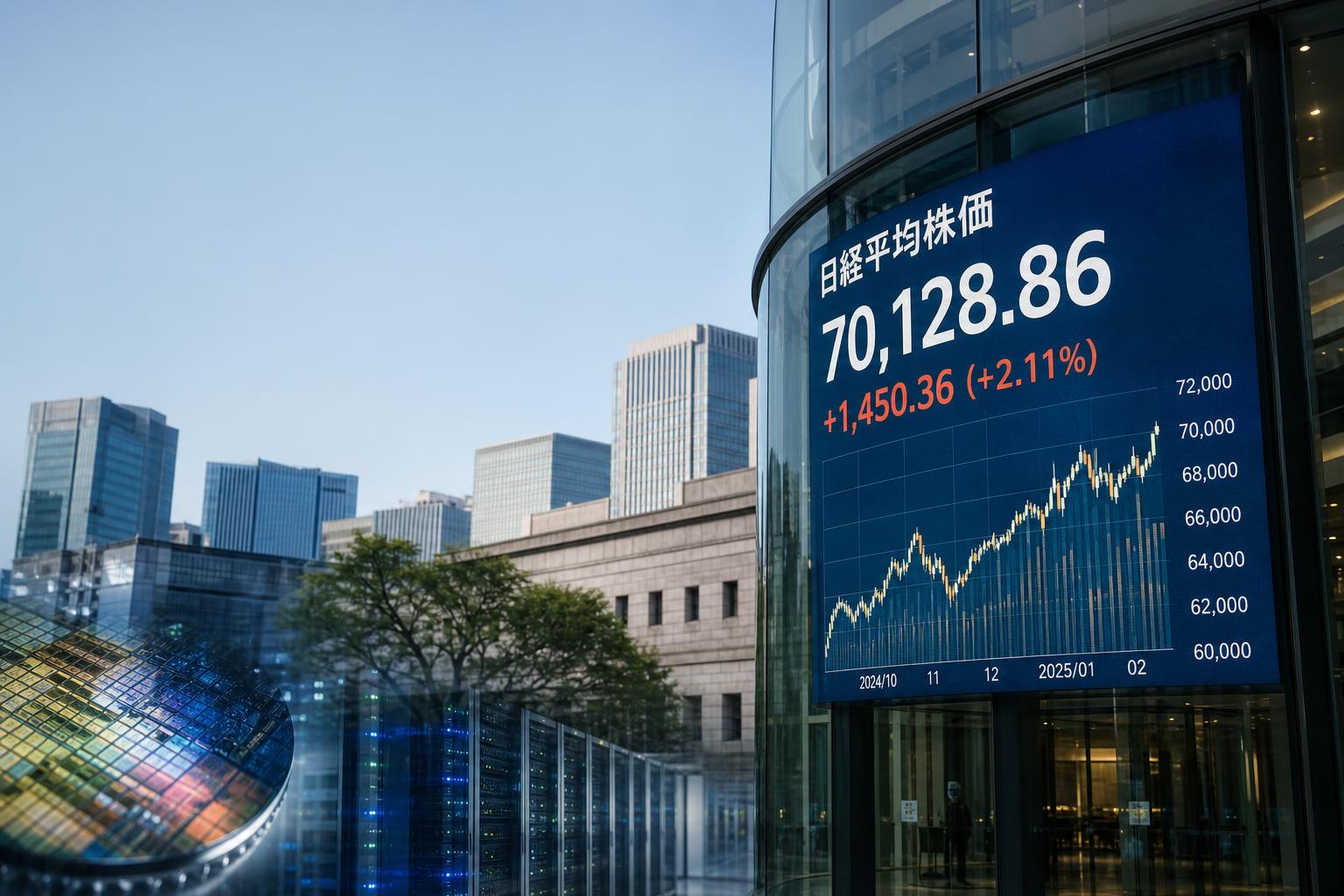 Nikkei 225 giữ trên 70.000 yen, dòng tiền lan rộng sang AI và bán dẫn