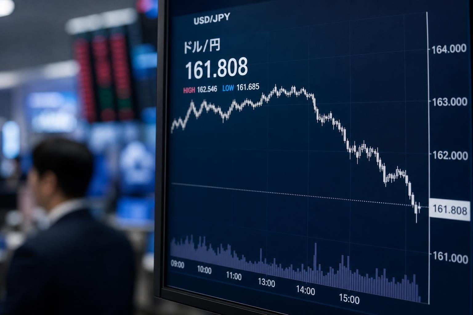Yen Falls to 161.80s, Near Two-Year Low