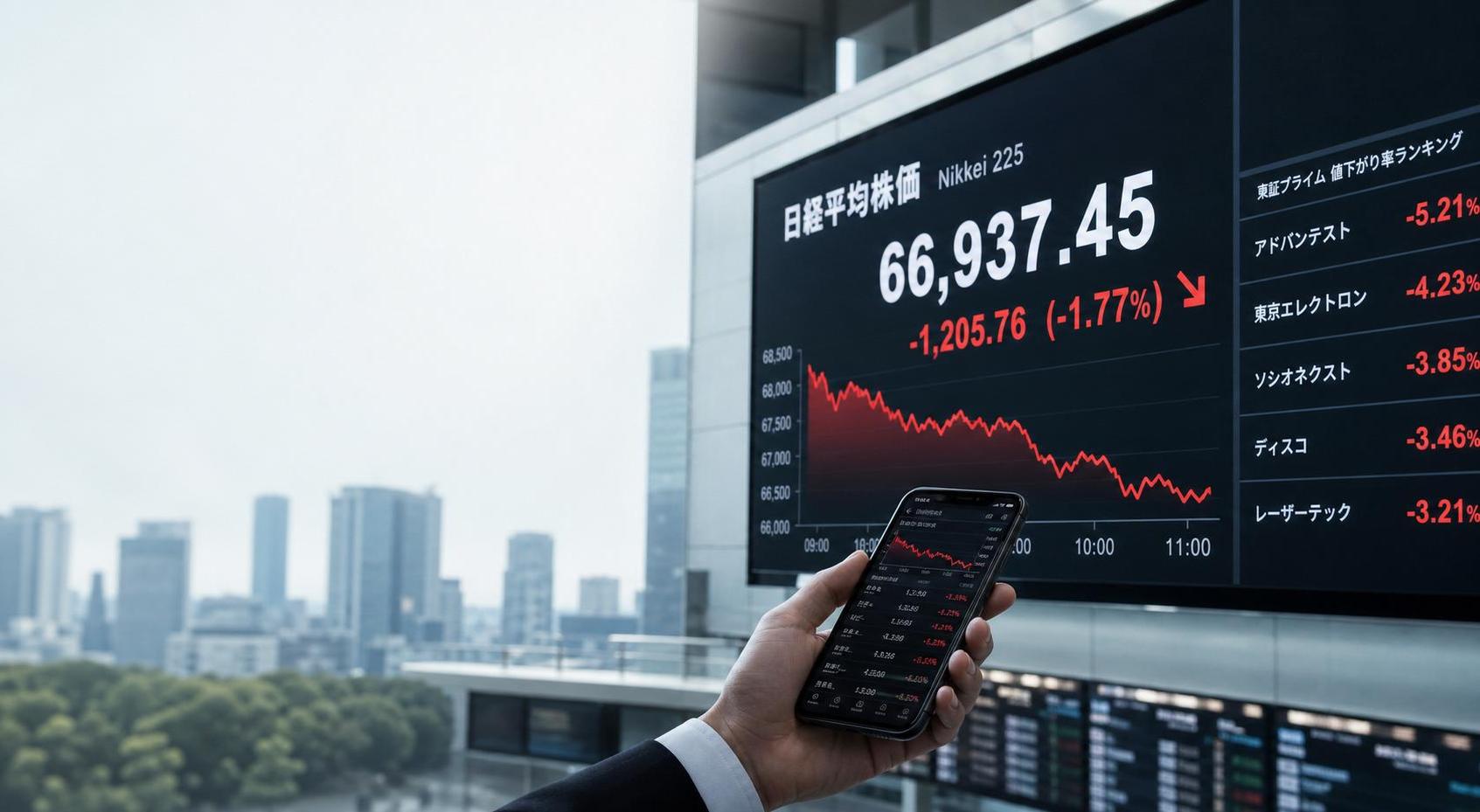 日經平均反落　前場跌破6萬7000日圓　半導體股走弱拖累